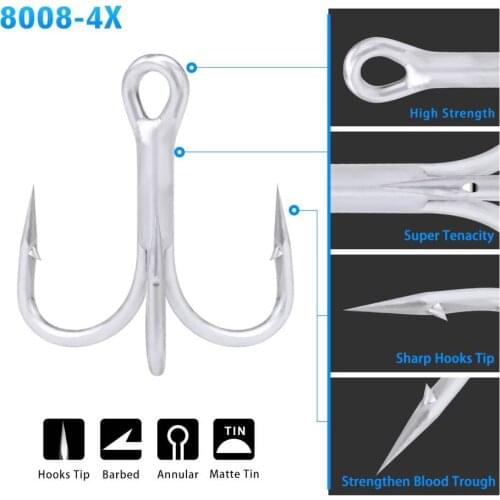 10pcs 1X 3X 4X 4/0#-3/0#-1/0#-1#-2#-4#-6# High-Carbon Steel Super Strength Hooks Saltwater Fishing Hook Matte Tin Treble Hooks
