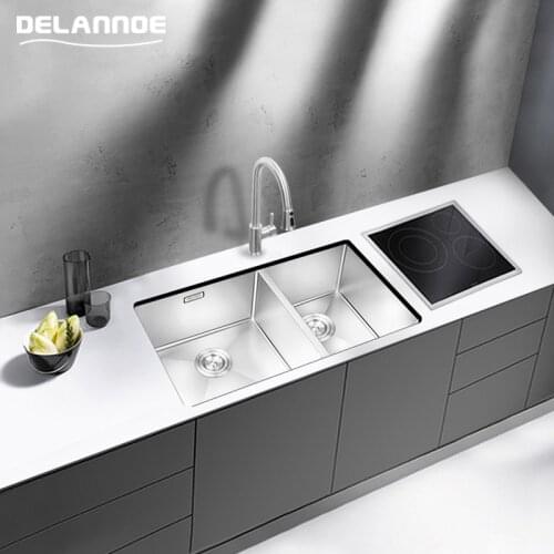 Kitchen 304 stainless steel handmade sink big double sink under the table sink