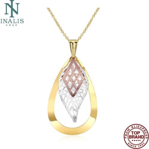 INALIS Copper Necklaces For Women Gold Plated Hollow Out Water Drop Shape Pendant Necklaces Wedding Classic Fashion Jewelry