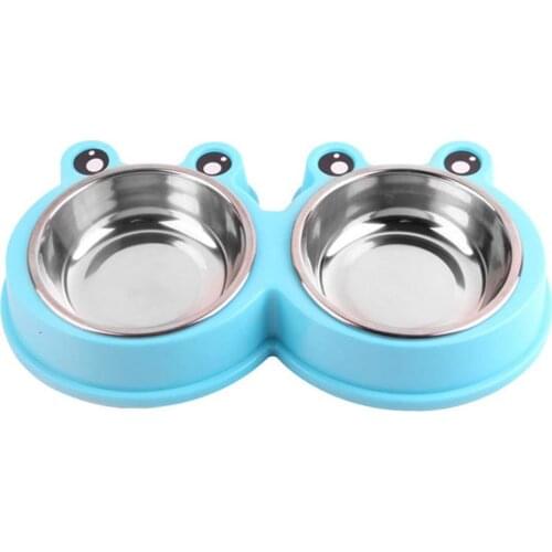 Dog Double Bowl Puppy Food Water Feeder Cute Stainless Steel Pets Drinking Dish Feeder Pets Supplies Feeding Dishes Dogs Bowl
