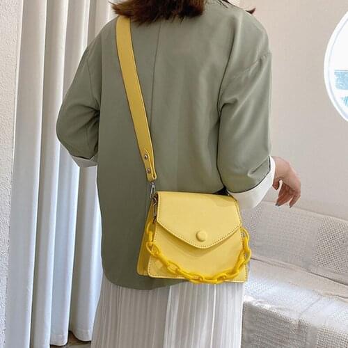 Fashion Thick Chain Design Small PU Leather Crossbody Bags For Women Wide Shoulder Strap Female Shoulder Bag Handbags and Purse