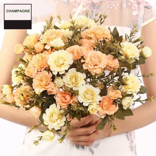 Multi Candy 7 Branches 14 heads Dahlia Flower Artificial Bouquet For Wedding Home Table Centerpiece Floral