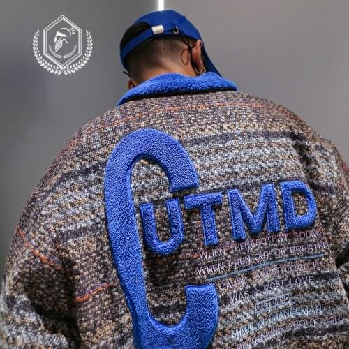 Men Embroidery Jacket Fleece Heavyweight Fashion Loose Hip Hop Parkas Coat