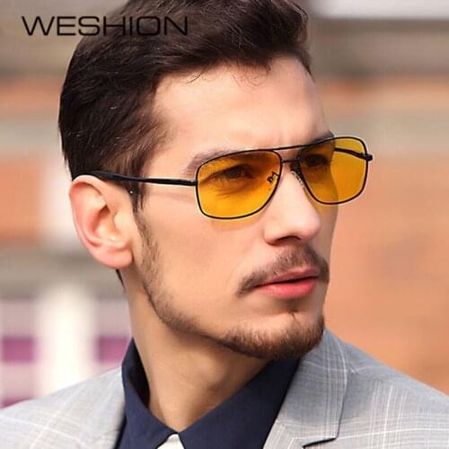 WESHION Vintage Men Sunglasses Polarized Yellow 2018 Luxury Brand Designer Small Shades Retro Sun Glasse UV40 Zonnebril Mannen