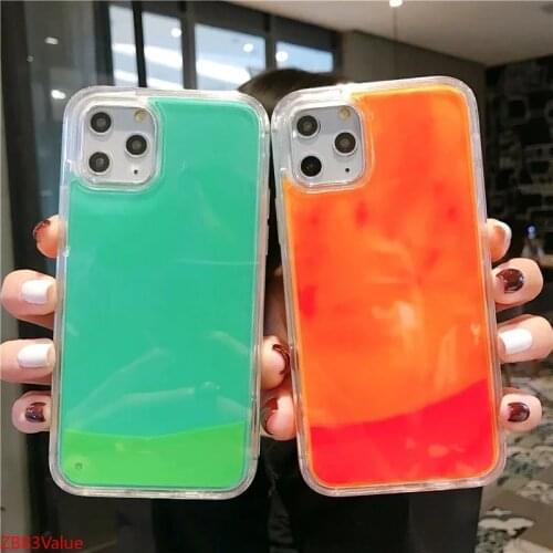 Glitter Luminous Neon Sand Case For iphone 6 6s 7 8 Plus 11 Pro X XS MAX XR Liquid Quicksand Glow The Dark Soft phone Case Cover