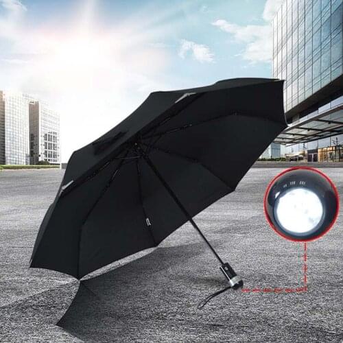 New monochrome mens convenient steel skeleton folding Umbrellas innovative LED laser flashlight Umbrellas free shipping sale 3
