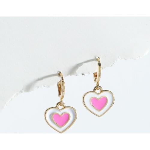 New Fashion Enamel Small Heart Pendant Dangle Earrings For Women Cute Love Heart Piercing Drop Earring Femme Statement Jewelry