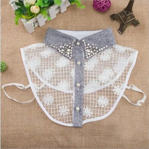 New Fashion women collars beading shirt collar decorative white patchwork lace beads shirt collars womans detachable collars
