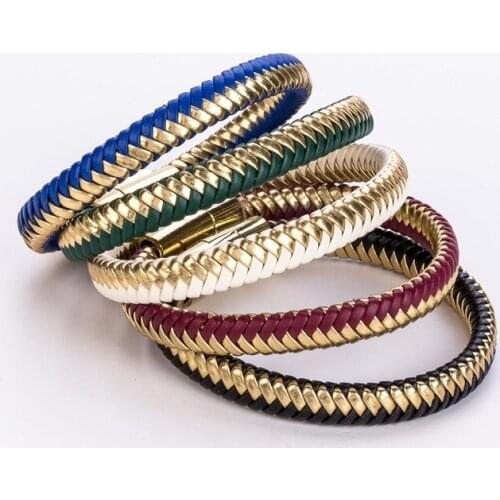 Winding Graphic Large Accessory Stainless Steel Metal Leather Bracelet For Women Different Color Combination Bracelets 2021 Gift