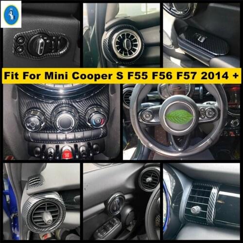 Carbon Fiber Look Interior Refit Kit Door Bowl / Lift Button / Air AC Panel Cover Trim For Mini Cooper S F55 F56 F57 2014 - 2020