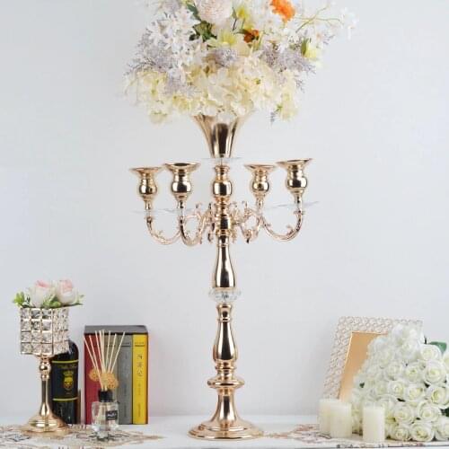 Golden Candelabra Flower Rack 5 Heads Candle Holder Table Wedding Centerpiece Party and Event Candlesticks Home Decoration