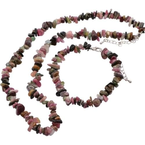 Romantic Natural Tourmaline Stone Gravel Irregular Set Jewelry Necklace Bracelet Womens Wedding Gifts Yoga Healing Jewelry Y107