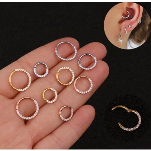 1Pc 16G Daith Earrings Hoop CZ Hinged Segment Clicker Nose Ring Nipple Ear Cartilage Tragus Lip Stud Piercing Body Jewelry