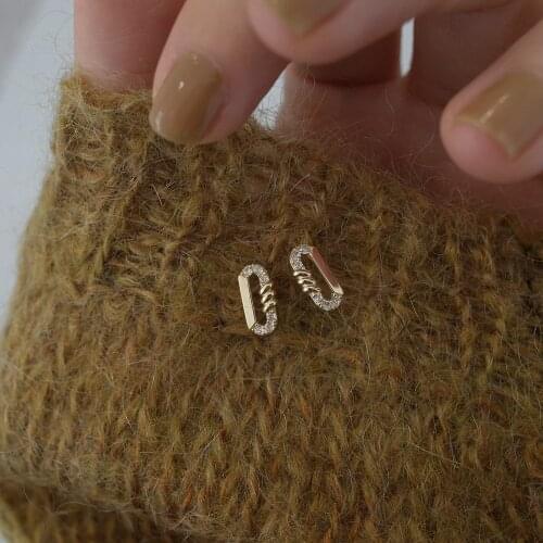 Cute Female Crystal Small Square Earrings Real 925 Sterling Silver Gold Stud Earrings For Women Minimalist Wedding Earrings