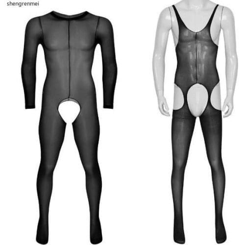 Shengrenmei Mens Sissy See-through Crotchless Full Body Pantyhose Bodystocking Gay Male Underwear Exotic Bodysuit Man Lingerie