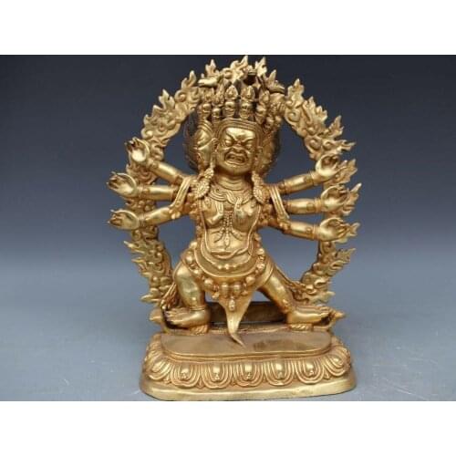 Tibet Folk Copper Bronze Gild Six Arm Mahakala Vajrapani Vajrabhairava Buddha
