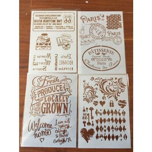 4pcs / set A4 Stamp camera flowers Stencils Painting Coloring Embossing Scrapbook Album Decorative Template