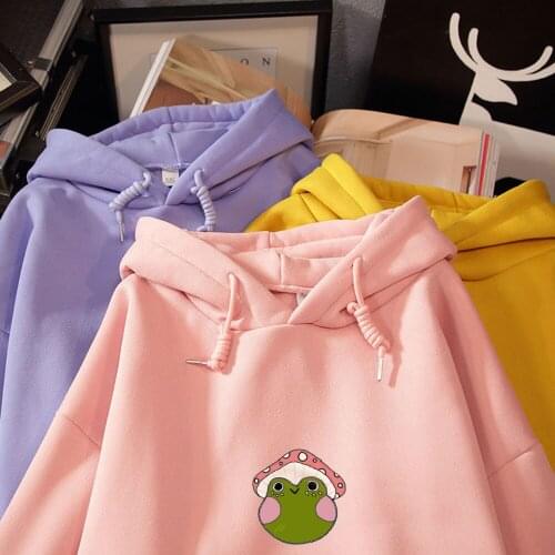 Vintage Sweatshirt Loose Pink Hoodies Women Aesthetic Frog Streetwear Unisex Top Aesthetic Fleece Drawstring Pullover Sweetshirt