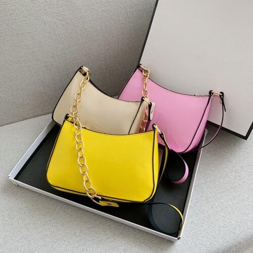 Vintage Patent PU Leather Shoulder Underarm Bags For Women Solid Color Casual Chain Small Handbags Ladies Simple Shoulder Bags