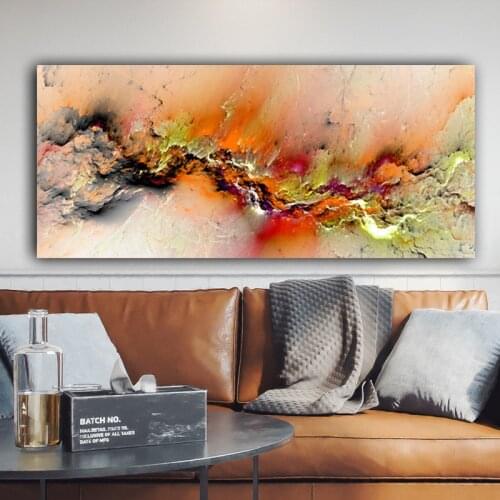 Wangart Cloud Abstract Oil Painting Orange Colorful Wall Picture For Living Room Canvas Modern Art Poster And Print