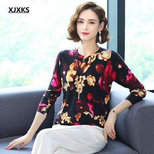 XJXKS 2021 autumn winter new women wool knitted sweater high-end digital printing sweater women pullover