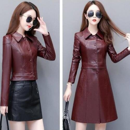 New Fashion Plus Size 3XL 4XL Leather Jacket Women Leather Coat 2021 Spring Womens Leather Jacket Long Slim Coat Female Jacket