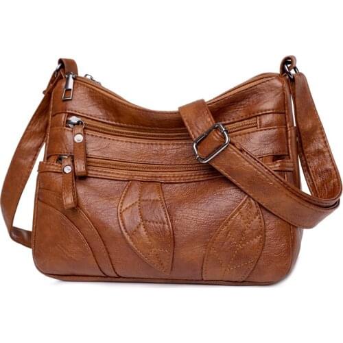 Womens 2021 Fashion High Quality Soft Leather Bags Leaf Design Decoration Women Handbags Multi-pocket Shoulder Messenger Bag