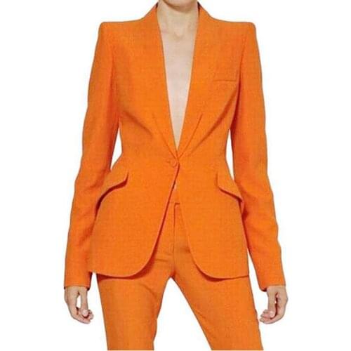 2020 High Quality Orange Women Pantsuits Work Pant Suits OL 2 Piece Sets Women Blazer Jacket & Pencil Pant Suit For Women Set