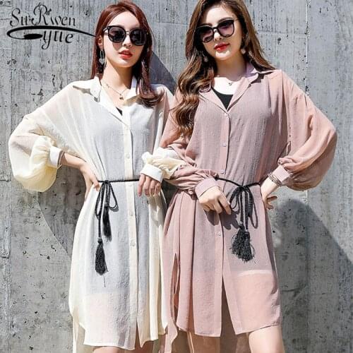 2020 New Women Chiffon Cardigan Sun-Proof Shirts Womens Long Clothing Lantern Sleeve Loose Thin Shawl Airable Blouse 9124 50