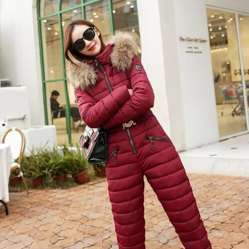 Women Winter Hoodie Coat One Piece Ski Jumpsuit Breathable Snowboard Jacket Skiing Pant Sets parkas outwear