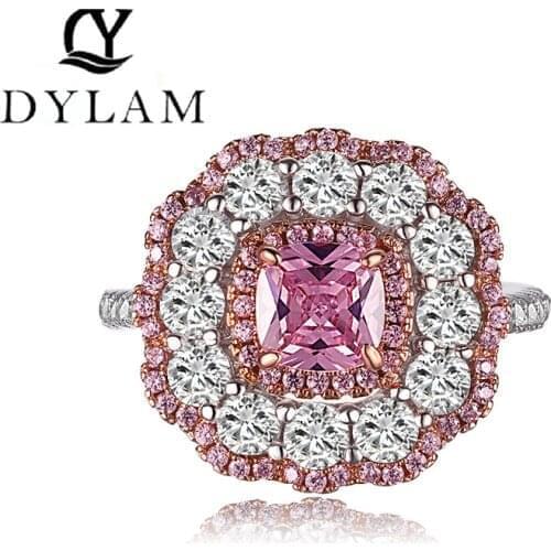 925 Sterling Silver Wedding Ring Classic Jewelry White pink Eternity CZ Engagement Rings For Women Cкольцо женское