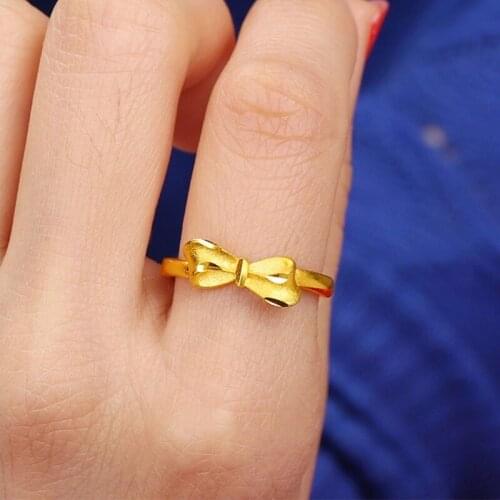 Bow knot Anniversary Rings Yellow Gold Filled Rings for Women Romantic Gifts Elegant Accessories Daily Wearable Ring Hot