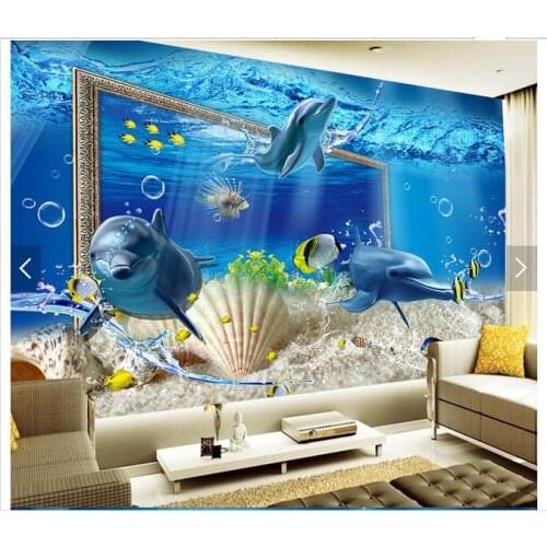 Customized 3d photo wallpaper 3d wall mural wallpaper 3 d underwater world dolphin background wall living room decoration