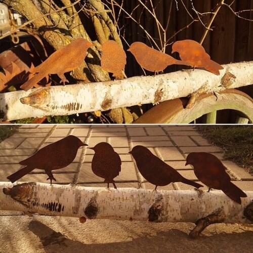 4 Pack Rusty Patina Metal Bird Silhouettes Garden Fence Decor Woodpecker Country Yard Art Gardening Decoration Metal Bird