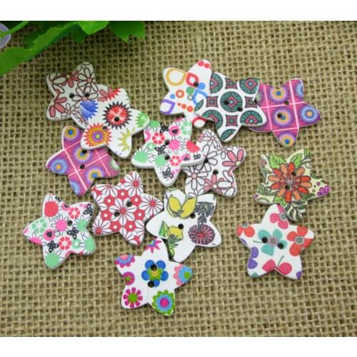 50Pcs Mixed Stars Wood Apparel Sewing Buttons For Clothes Scrapbooking Decorative Handicraft DIY Accessories