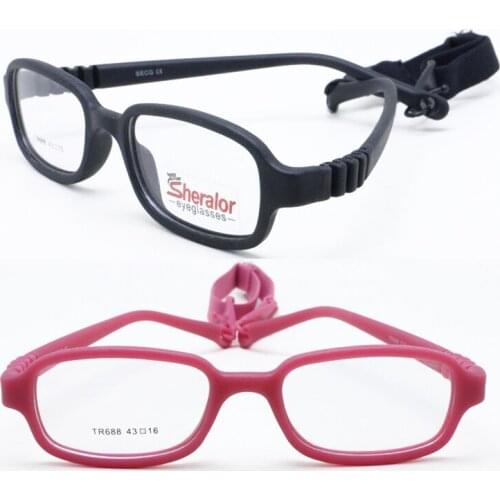 688 Hight end quality flexible hingeless rectangle shape TR90 environmental myopia eyeglasses with prescription lenses and strap