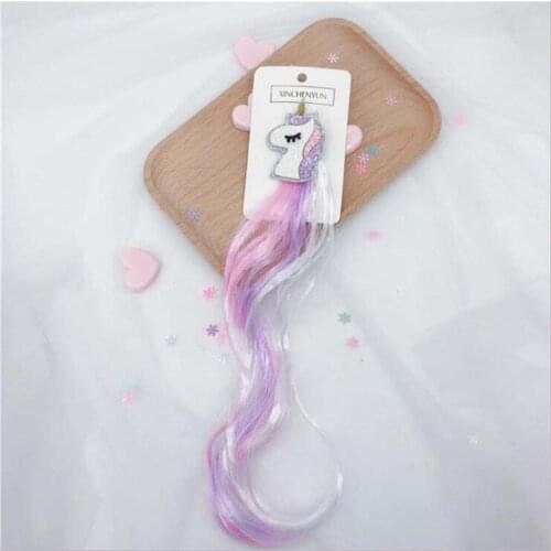 Hair Accessories Colorful Unicorn Tie Hair Clips for Girls Rainbow Glitter Wings Hair Bows Princess Kids Long Wig Hair Pins