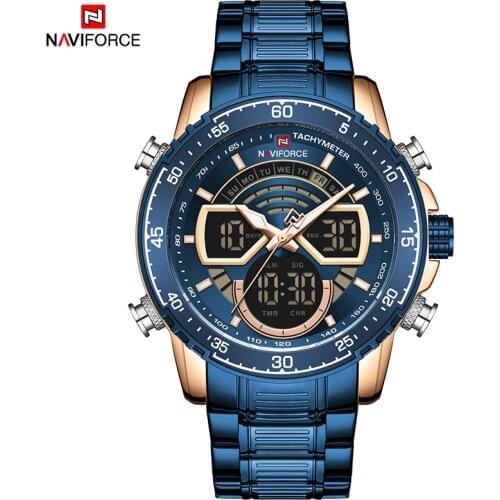2021 NAVIFORCE LED Watches Top Brand Luxury Stainless Steel Sport Male Clock Digital Quartz Military Army Man Wristwatch 9189