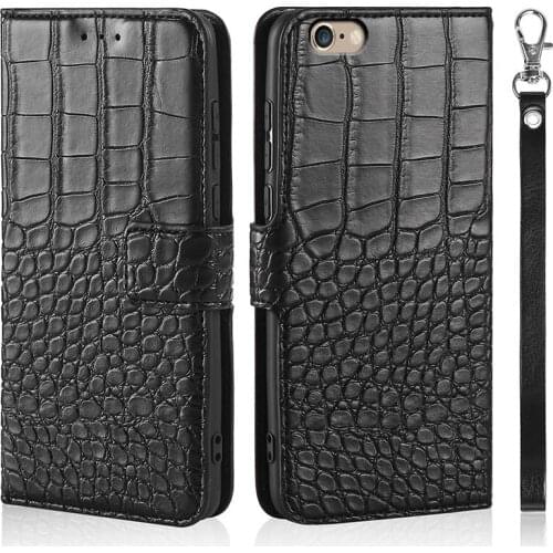 Phone Case for iPhone 6 6S Case Wallet Crocodile Texture Leather Book Design Phone Coque Capa With Strap Card Holders