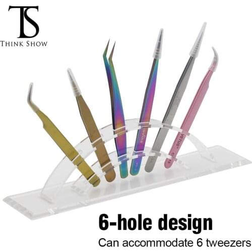 THINKSHOW 6 Holes Eyelashes Tweezers Storage Holder Convenient Tweezers Shelf Acrylic Arc Holder Stand Beauty Makeup Tools
