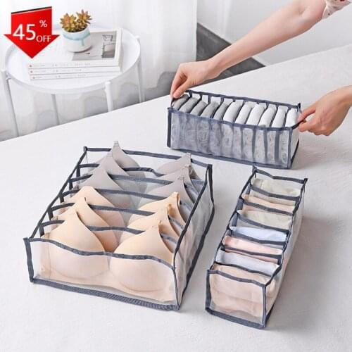 Home Grid Underwear Storage Box Foldable Partitioned Bra and Underwear Finishing Storage Box Thickened and Thick Mesh