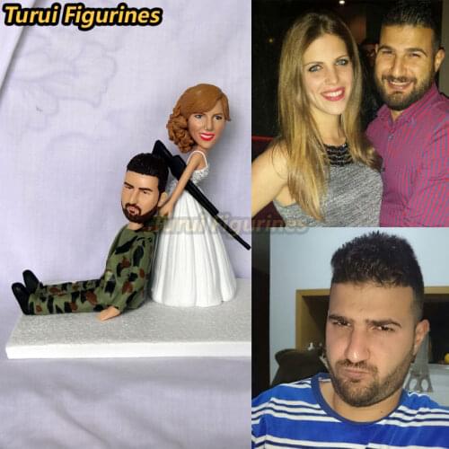 Turui Figurines ooak wedding cake topper the hunting over custom made polymer clay baby doll miniature statue from your photo