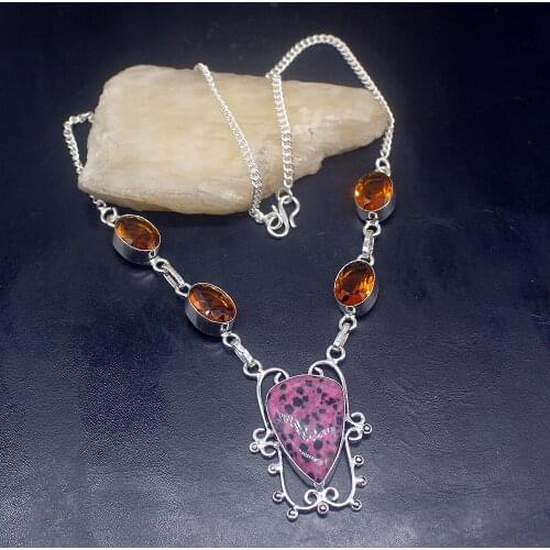 Gemstonefactory Jewelry Big Promotion Unique 925 Silver Dalmatian Jasper Honey Topaz Gift Women Chain Necklace 44cm 202101512