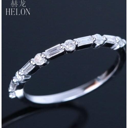 HELON 100% Genuine Natural Diamonds Anniversary Ring Solid 10K White Gold Engagement Wedding Unique Women Jewelry Diamonds Ring