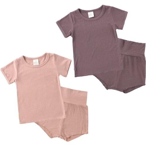 Lots Summer Kids Clothes set Baby Girls Pajamas Sets short Short Sleeve+Shorts Sleep Boys Nightwear 2pcs Solid color Sleepwear