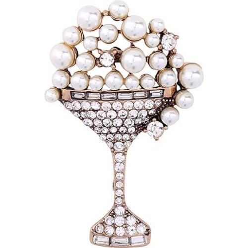 Crystals Pearl Goblet wine cup handmade Pendant Necklace fashion ornament ladies Sweater necklace chain jewelry accessory