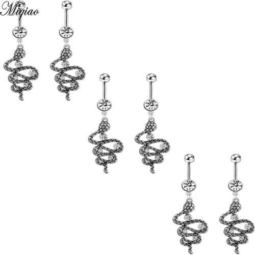 Miqiao 1 Pcs Snake Pendant Belly Button Ring Umbilical Button European and American Retro Piercing Jewelry Hypoallergenic
