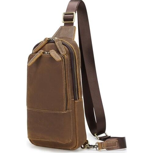 Men Travel Vintage Fashion Chest Pack Bags Real Leather 2021 Male Casual Crossbody Bags