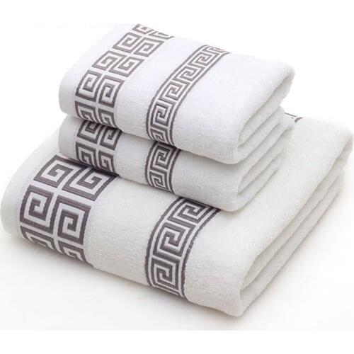 Adult Cotton Towel Set, 2 Face Hand Towels, 1 Bath Towel, Solid Color, Blue, White, Towel Towel, Sports Travel Towels
