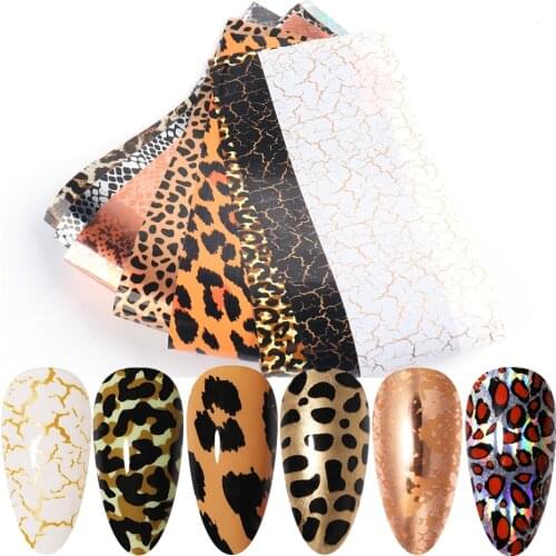 10 Sheets/Set Leopard Wild Animal Skin Nail Foil Sticker Snake Print Nail Art Transfer Slider Sky Decoration
